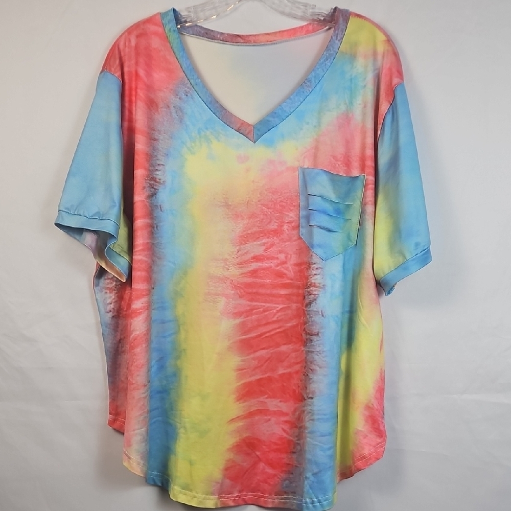 Women's 3XL Oversized Short Sleeve Multi-color Tee V-Neck Pocket Cut Design T5